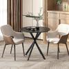Round Dining Table for 2 People with Wood-Look Top and Crossed Steel Base, Black