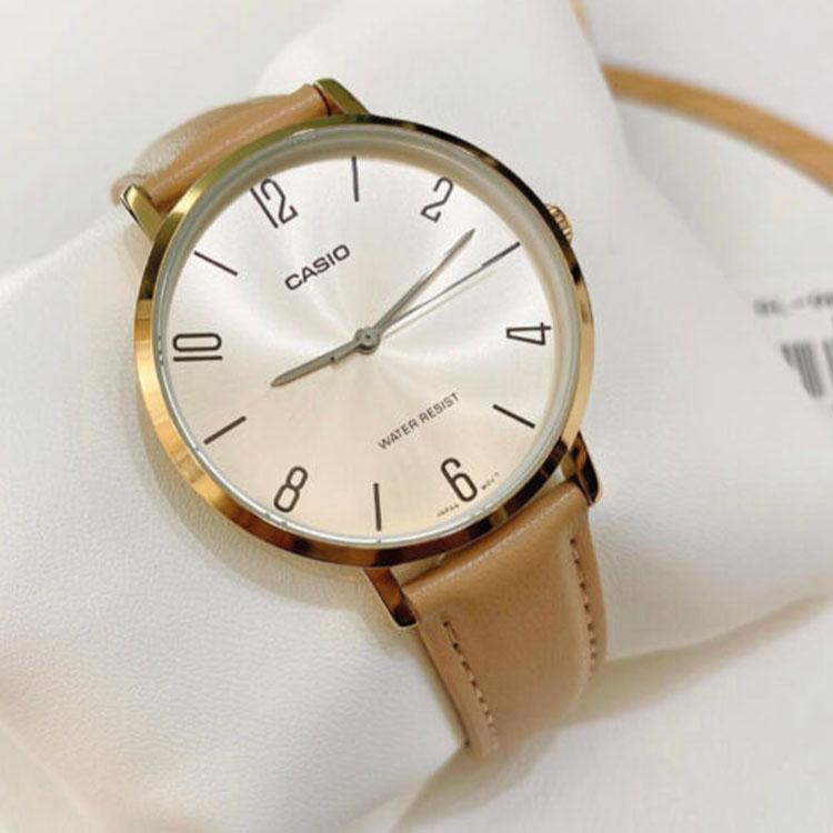 Casio Standard Series Classic Minimalist Elegant Fashion Quartz Movement Leather Strap Watch Women Watches Gold LTP-VT01GL-9B2