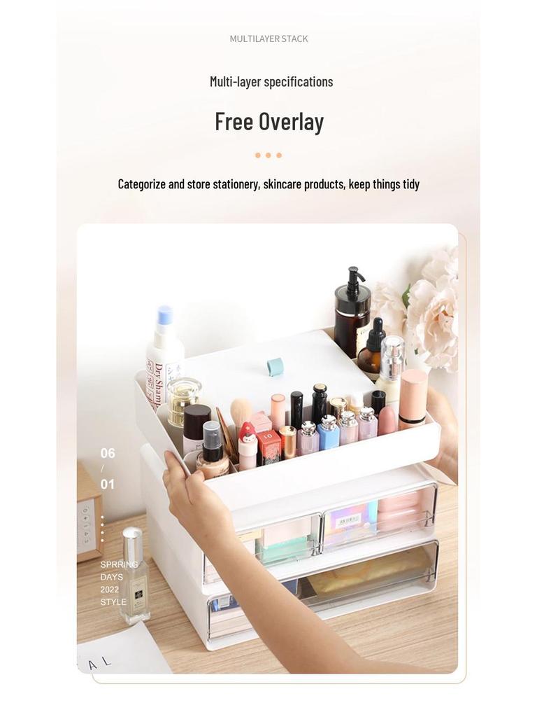 Transparent Multi-Grid Desk Organizer & Cosmetic Storage Drawer