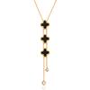 Necklace, Stainless Steel, 14K Gold Plated, Cubic Zirconia, Triple Clover, Black Nst2289