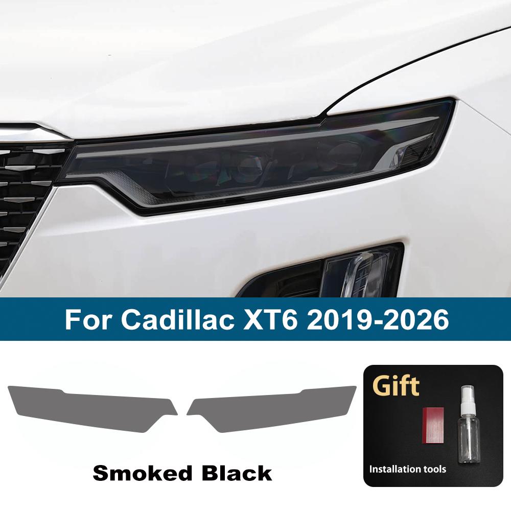 For Cadillac XT6 2019-2026 High Gloss Smoke Black Pre-Cut Headlight Protection Film TPU PPF Kit Anti-Scratch Vinyl Wrap Cover
