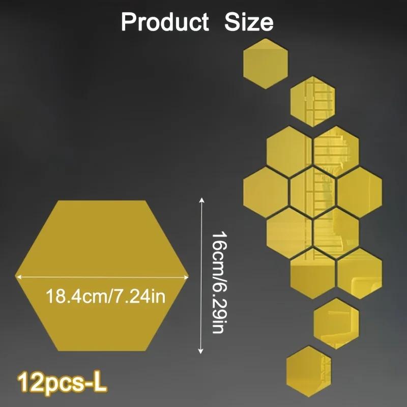 

12 шт. шестиугольное акриловое зеркало 3D настенная наклейка зеркало для украшения дома DIY съемное зеркало для гостиной художественные украшения L-12pcs золотой