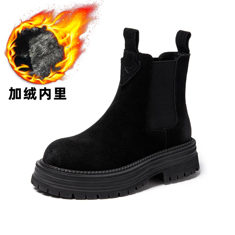 

Кожаные ботинки Мартин на платформе женские 2025 осень и зима новые бархатные челси короткие ботинки британский стиль универсальные ботинки на высокой подошве 40