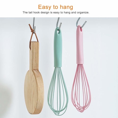 readygohigh Manual Silicone Whisk, Mini Whipper, Mixer for Baking, Durable, Non-Slip, Heat-Resistant, Kitchen Cooking Tool, Stylish, 25*7cm (Green)