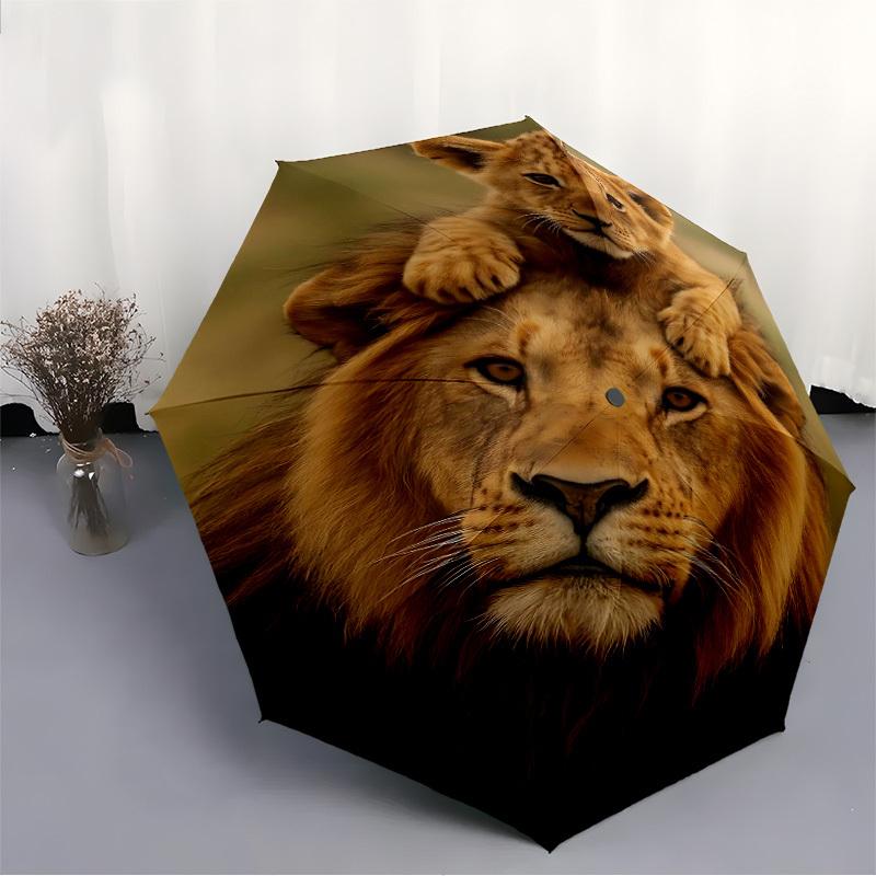 1pc Lion Cub Automatic Folding Umbrella - Compact Travel Umbrella with Auto Open/Close 8-Rib Heavy-Duty Shaft for Women/Men -l046