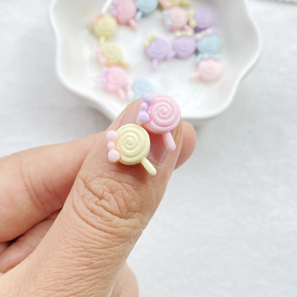 30Pcs New Cute Resin Cartoon Bow Shaped Lollipop Series Flat Back Manicure Parts Embellishments For Hair Bows Accessories