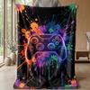 Neon Game Controller Art Theme Blanket Lightweight Warm Flannel Blanket Decorative Throw Blanket for Home Decoration