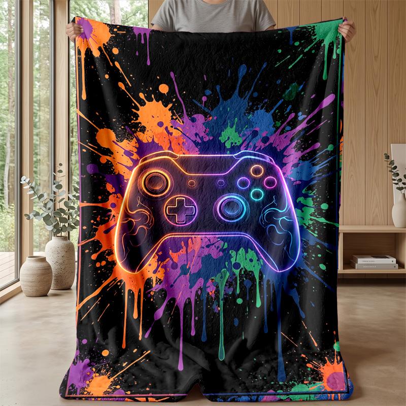 Neon Game Controller Art Theme Blanket Lightweight Warm Flannel Blanket Decorative Throw Blanket for Home Decoration