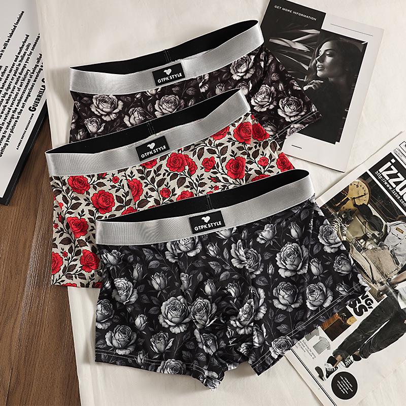 New Men's Ice Silk Mid-Rise Breathable Boxer Briefs with Print