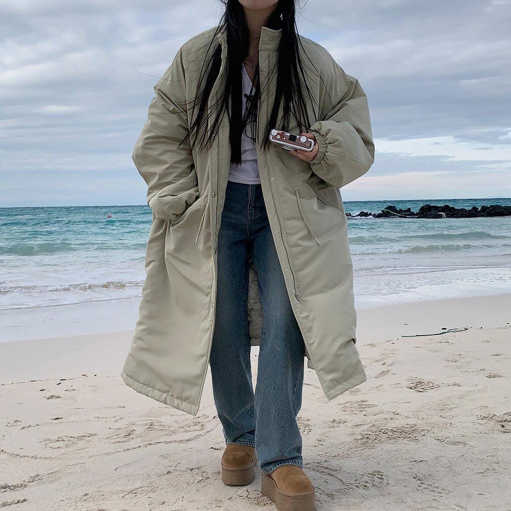 Damen Herbst Winter Lange Mäntel Jacken Stehkragen Kordelzug Mantel Dick Warm Y2k Streetwear Jacke Arbeits Oberbekleidung