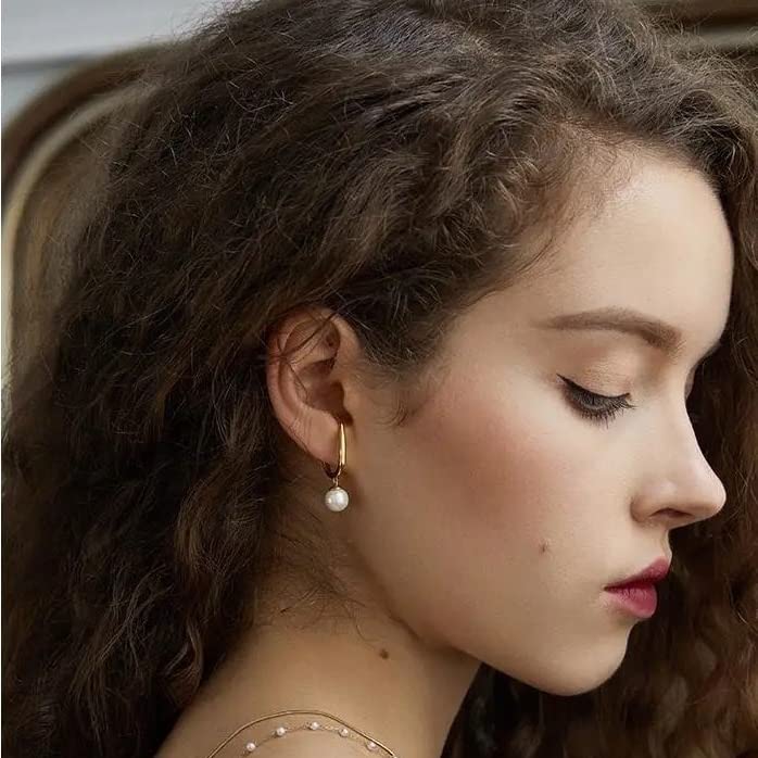 Earrings for gold ear white Miyabi Grace earrings women, cuffs, hoops, popular, painless, non-pierced earrings, swinging, large, pearls, large,