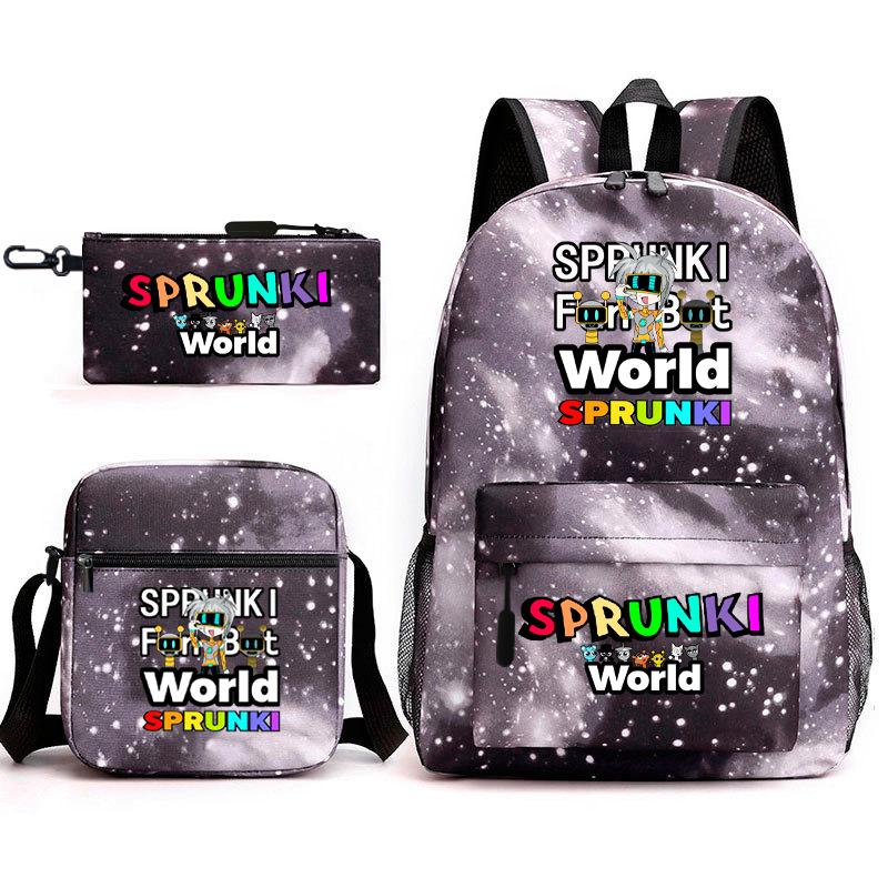 New rhythm box game merchandise primary school bag sprunki cartoon starry sky backpack 3-piece set D