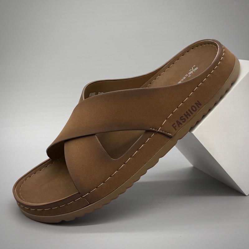 Men s Handmade Cross Strap Outdoor Sandals - Versatile Beach Seaside Slippers 40 хаки