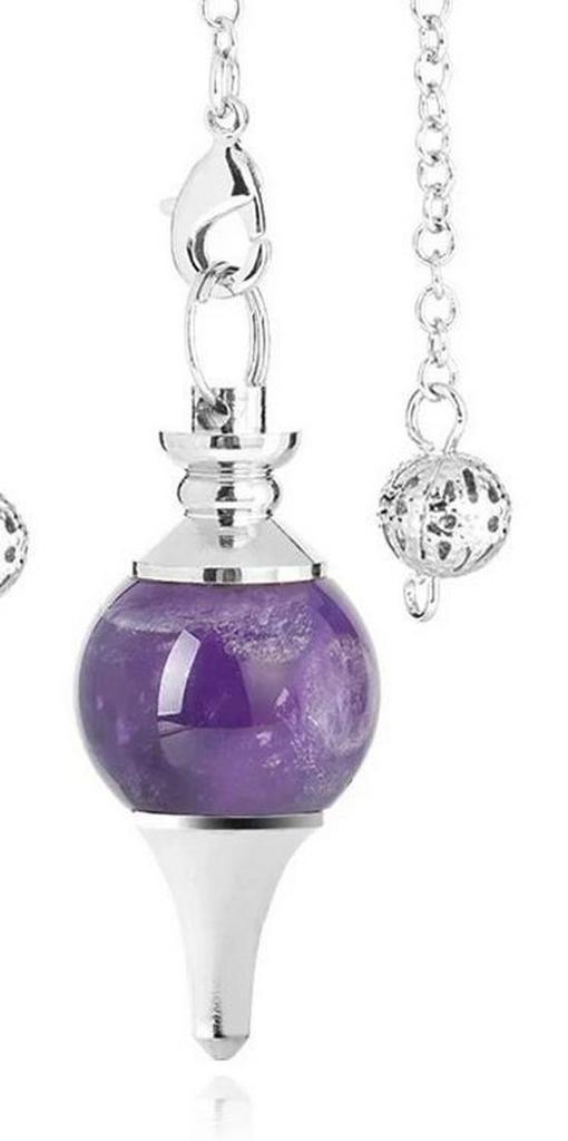 Natural Crystal Semi-Precious Stone Pendant Necklace with Rolling Ball Pendulum