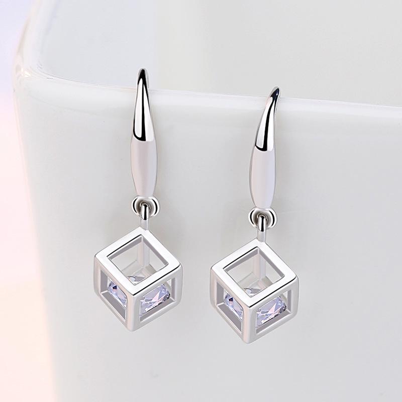 Love Window Tassel Ear Female Square Ear Hook Korean Silver Jewelry Silver Ear Jewelry