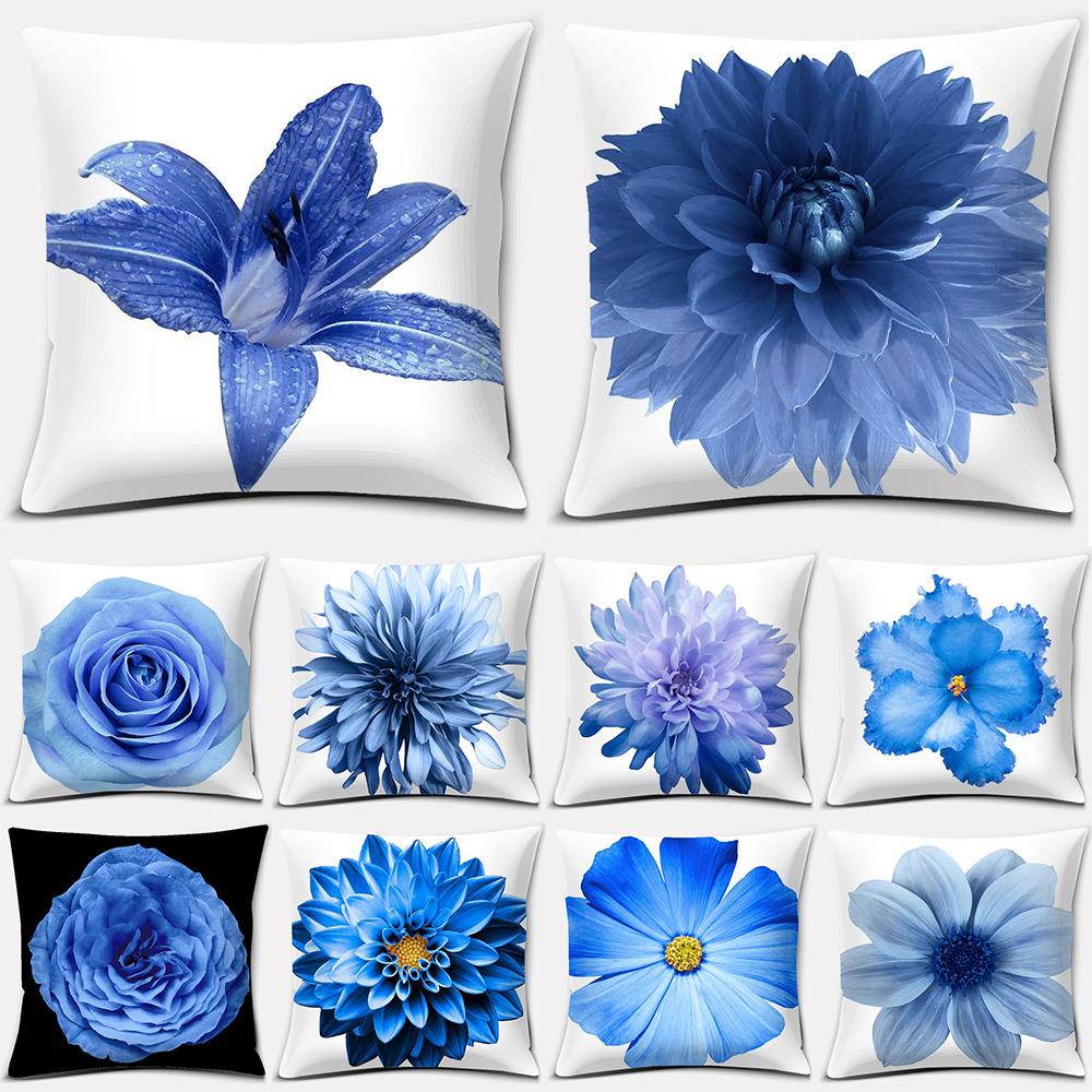 Modern Blue Flowers Collection Doublesided Printed pillow cover Short plush Suitable living rooms bedrooms throw cushion cover