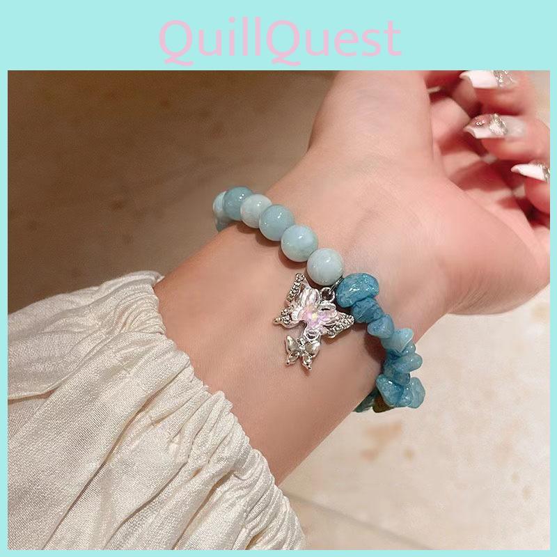 Blue Delicate Butterfly Bracelet For Women Sweet Style Beaded Friendship Jewelry