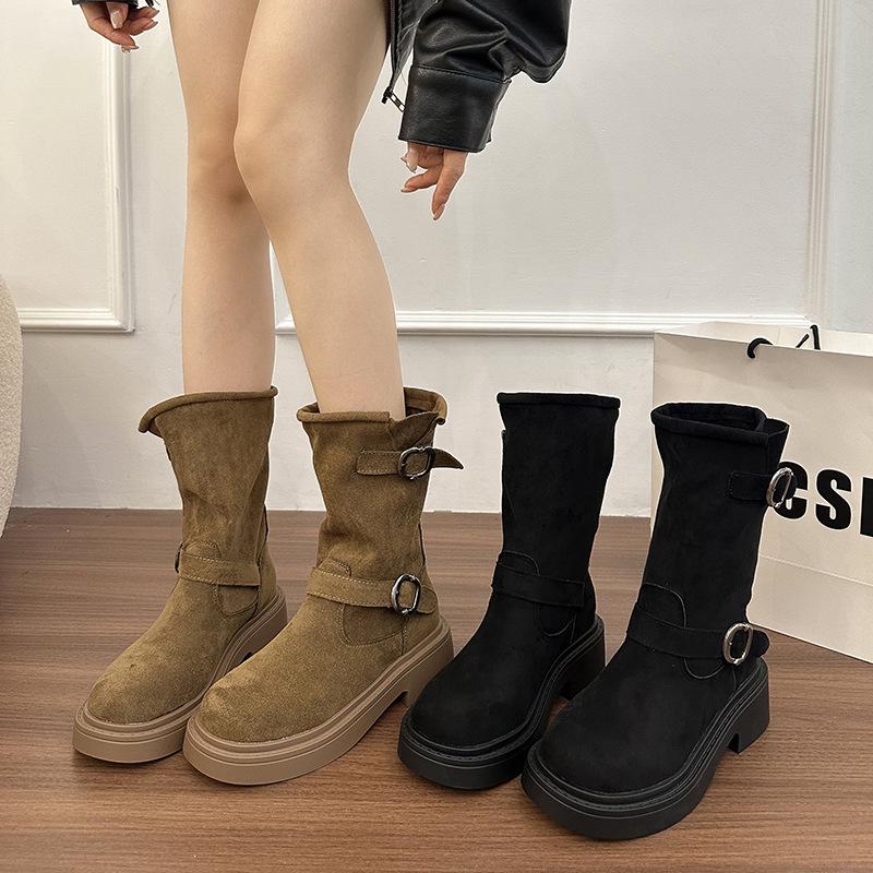 Martin Boots Women's Spring and Autumn Single Boots with Skirt British Style 2025 New Thick-soled Buckle Boots Stacking Locomotive Short Boots