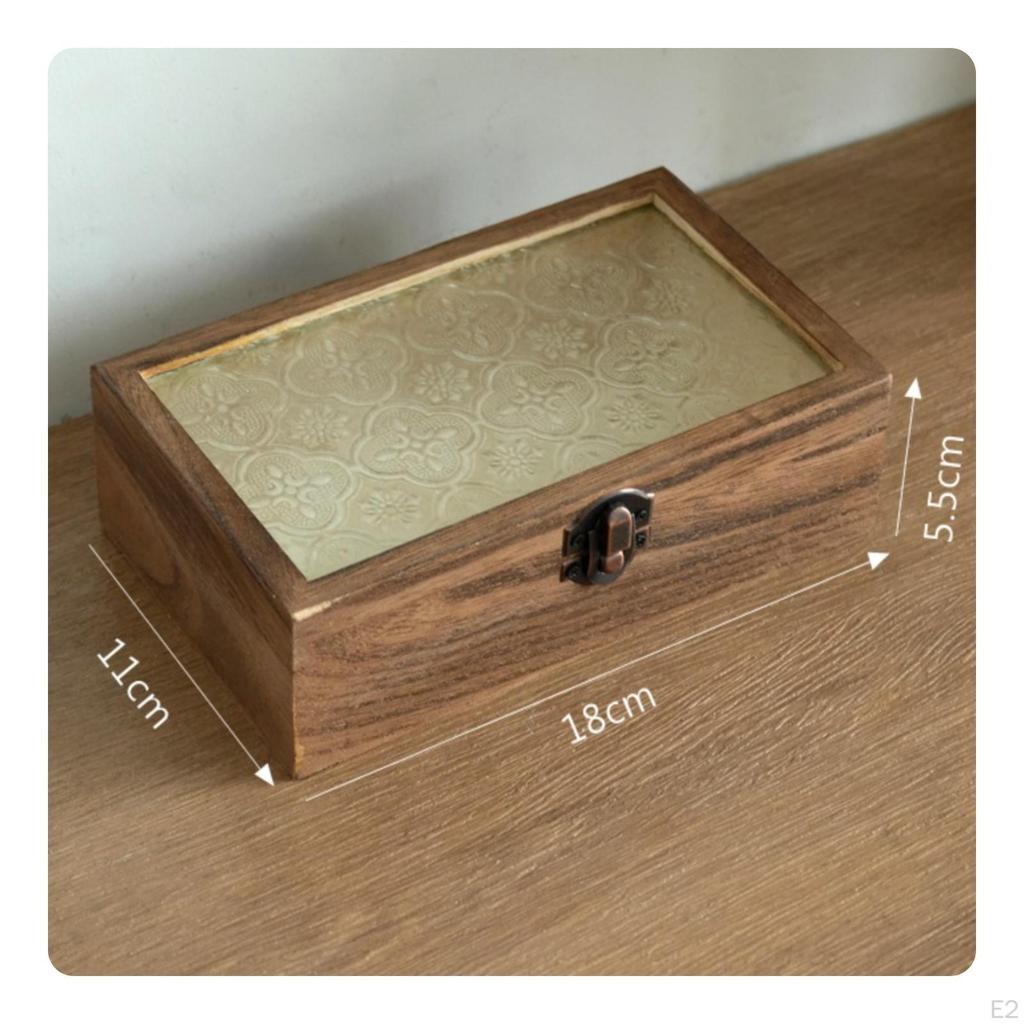 Desktop Storage Box Metal Latch Wood Rustic for Desk, Office Rectangle Large