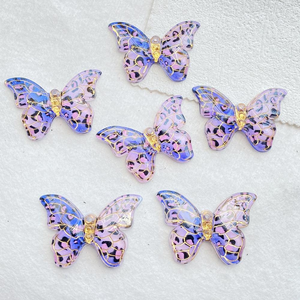 10Pcs Cute Colorful Shiny Butterfly with a Hole Flat Back Resin Scrapbooking DIY Jewelry Hairpin Craft Decoration Accessorie