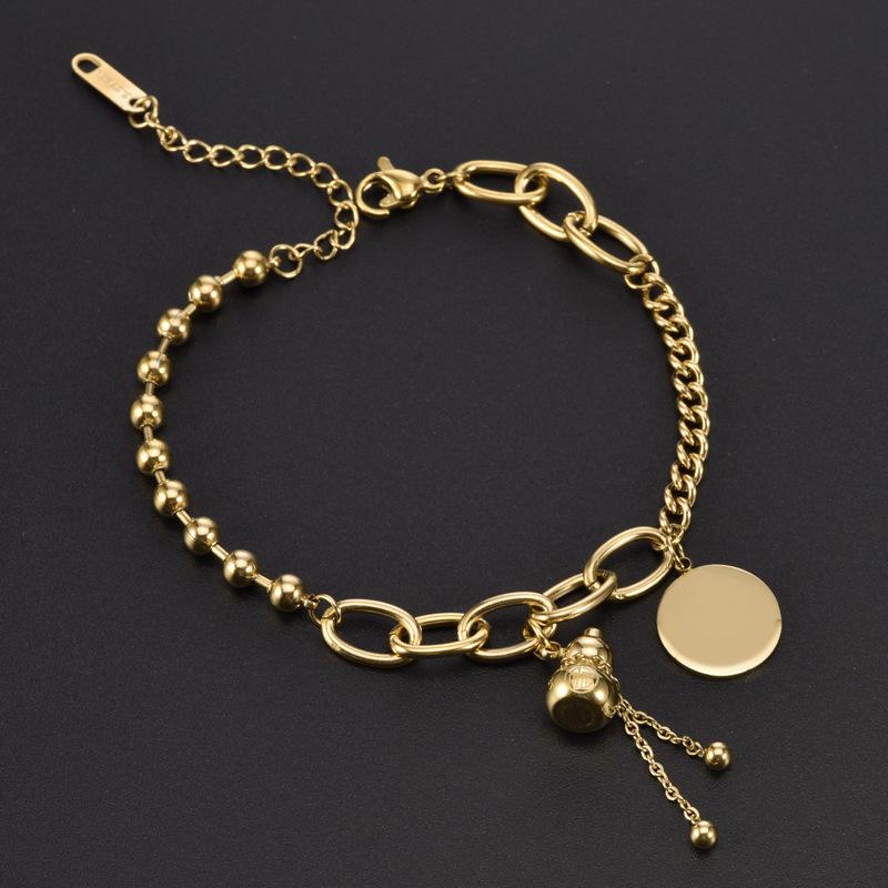 Women's Titanium Steel K Gold Korean Smiley Face Bracelet Bangle