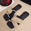 Mode Damen 2025 Französischer Stil Flache Perlensandalen Sommer Slip-On Elegante Pantoletten für Draußen Überkreuzte Zehenriemen Lässige Flip-Flops