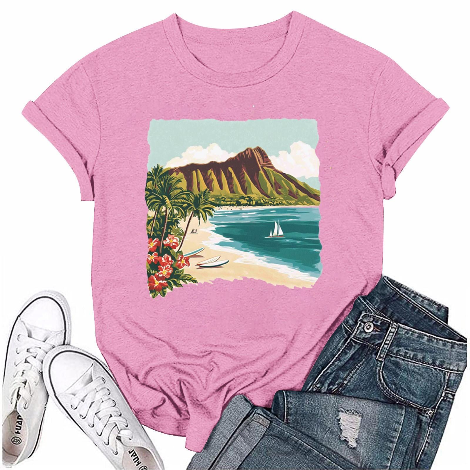 

Женская мода с принтом, круглым вырезом, коротким рукавом, футболка, пуловер, топ XL розовый