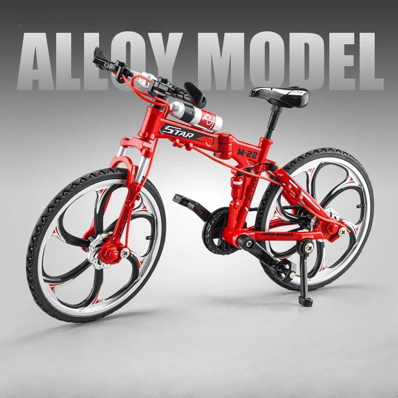 1:8 Flat Folding Mountain Bike Model Toys Alloy Diecast Bicycles Front Wheel Steering Rubber Tires for Boys Educational Toys