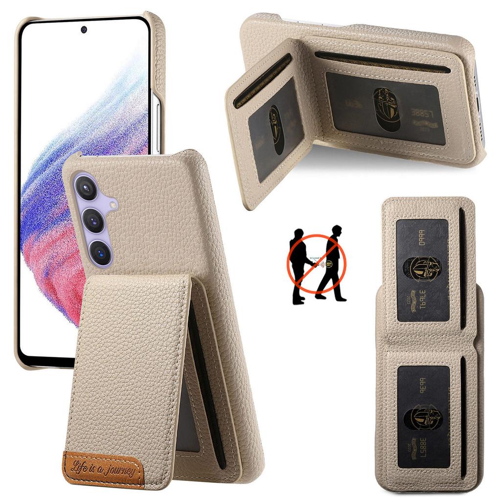 For Samsung Galaxy S25 Case RFID Blocking Card Holder Litchi Texture Leather Back Cover