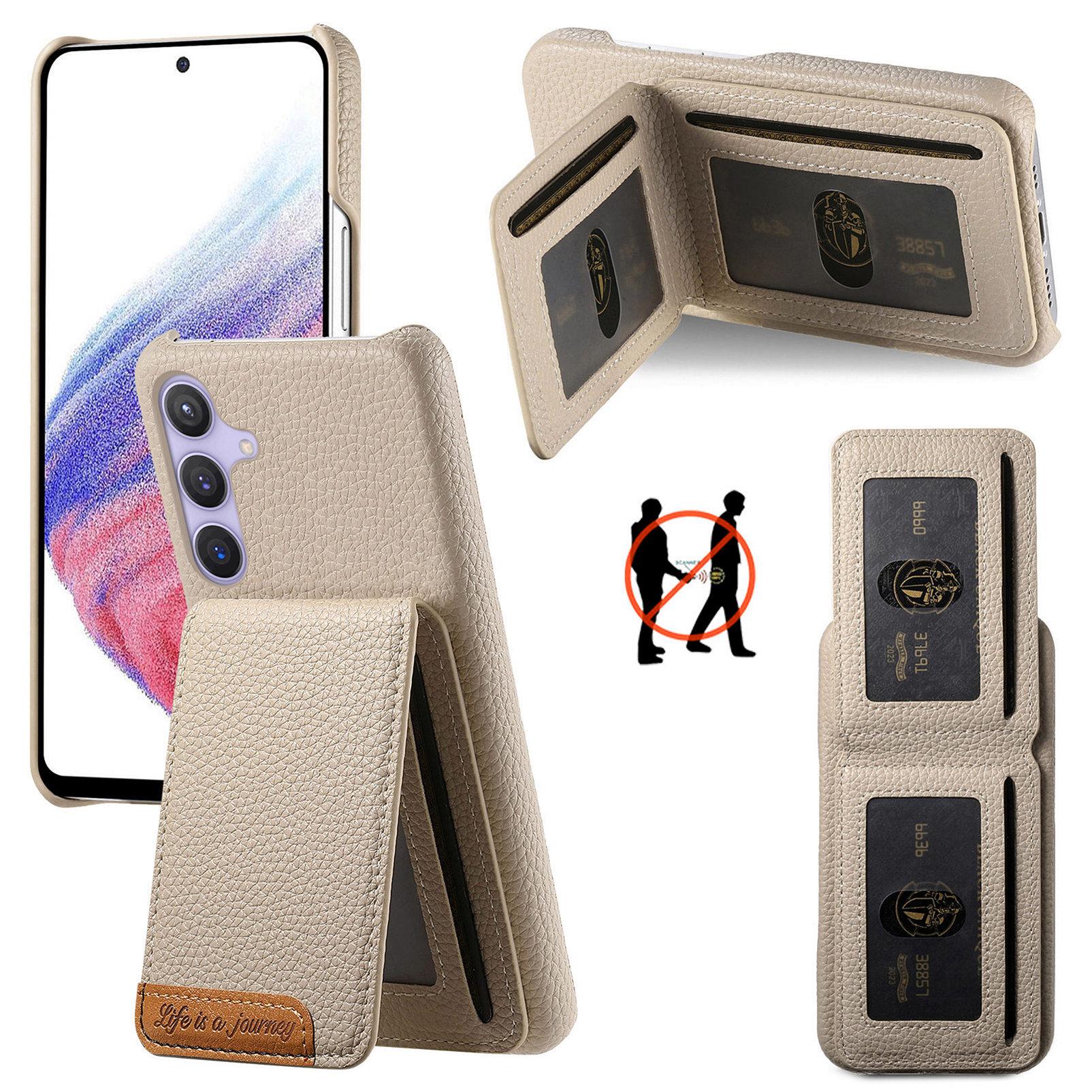 

For Samsung Galaxy S24 Case RFID Blocking Card Holder Litchi Texture Leather Back Cover Khaki