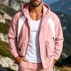 Men's Color-Block Windproof Outdoor Jacket with Removable Hood, for Hiking and