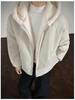 Men's Winter Lychee Pattern PU Leather Jacket with Hood and Fur Collar