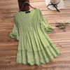 Dames Vintage Gerimpelde Driekwart Kant V-hals Grote Maat Top T-shirt Blouse