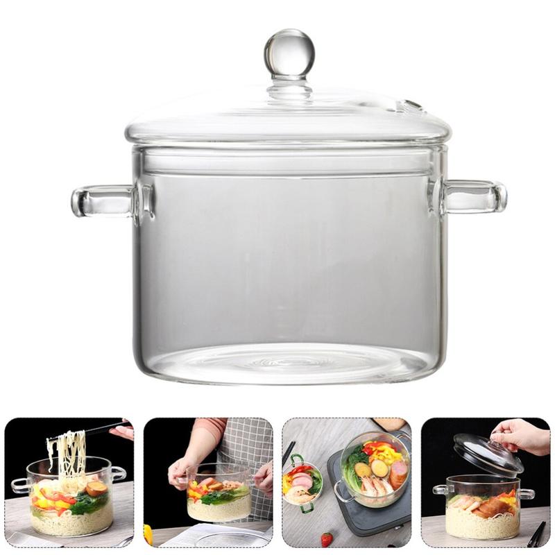 Transparent glass noodle bowl with lid Glass pot for high temperature oatmeal (1350 ml) | Kręgle