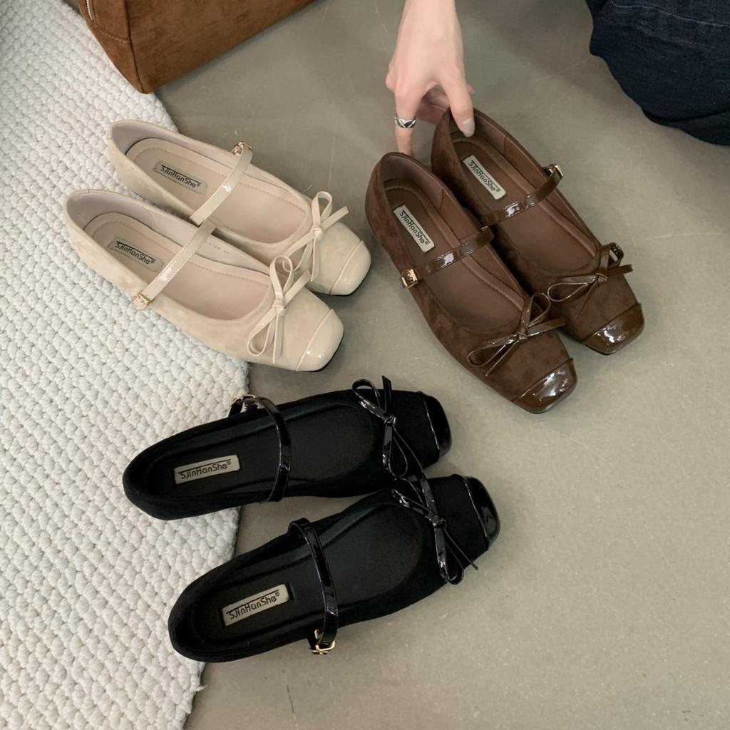 Fashion IPPEUM Mary Janes Shoes Women Ballet Flats 2025 New Buckle Square Toe Brown Ballerina Shoes