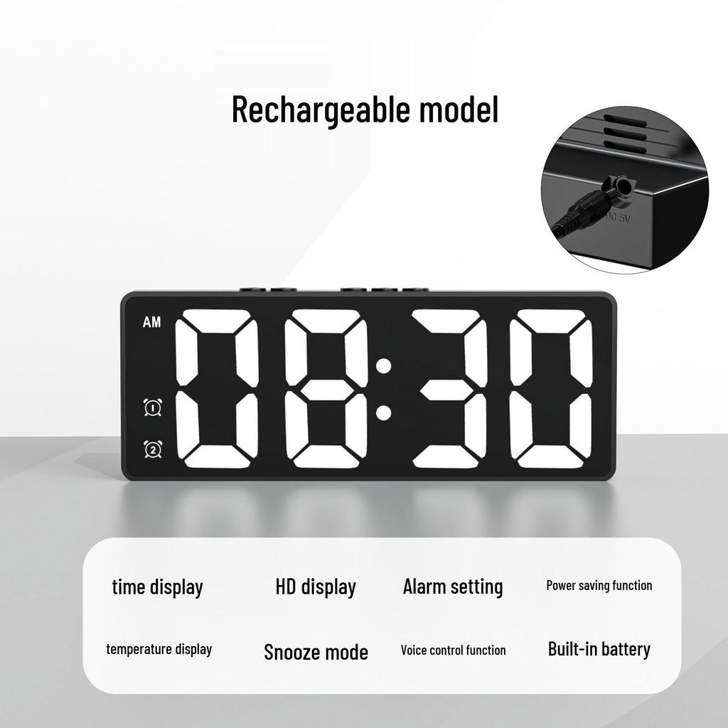 Color Screen LED Dual-Use Alarm Clock with Voice Control & Temperature Display