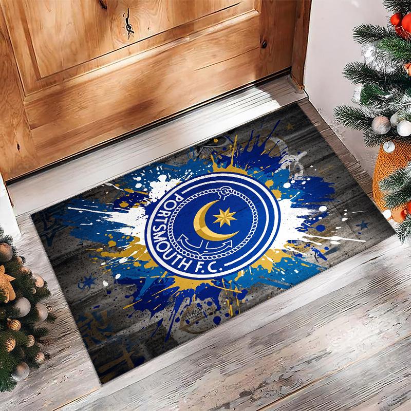 Tappeto Morbido Area Rug con Motivo Calcio Portsmouth FC Antiscivolo Tappeto per Pavimento Interno Tappetino Decorazione Sportiva per Camera da Letto