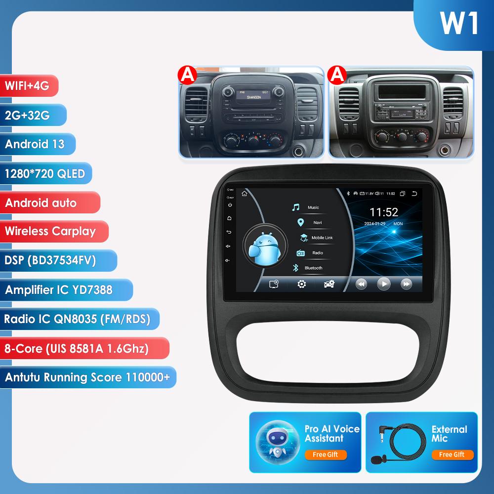 Hizpo 4G AI Hlasové Android Auto Rádio Pro Renault Trafic 3 2014-2021 Pro Opel Vivaro B 2014-2018 Carplay Auto Multimédia Inteligentní Obrazovka GPS 2din