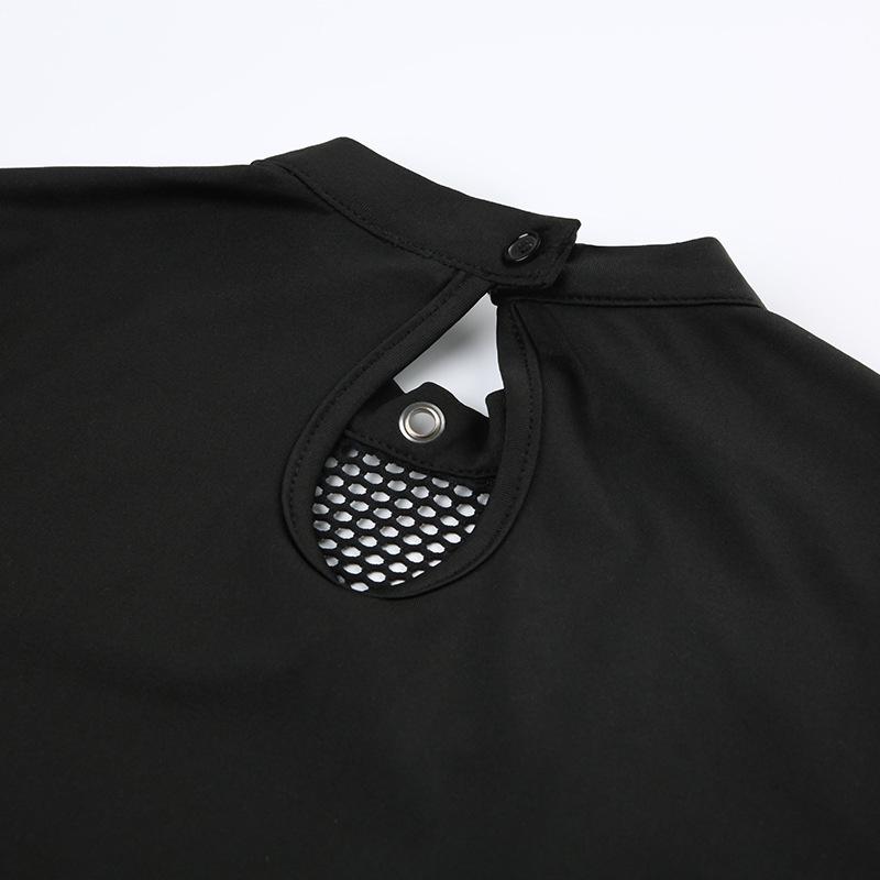 Y2K Women's Dark Punk Mesh Patchwork Slim Fit Long Sleeve Top