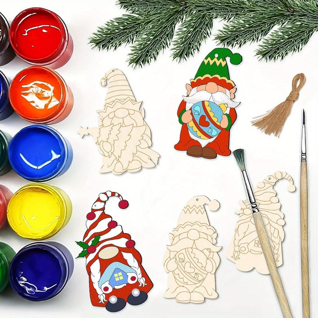 6/12/24/36 Unfinished wooden cut-outs, festive Christmas dwarf wooden decorations suitable for DIY crafts and painting