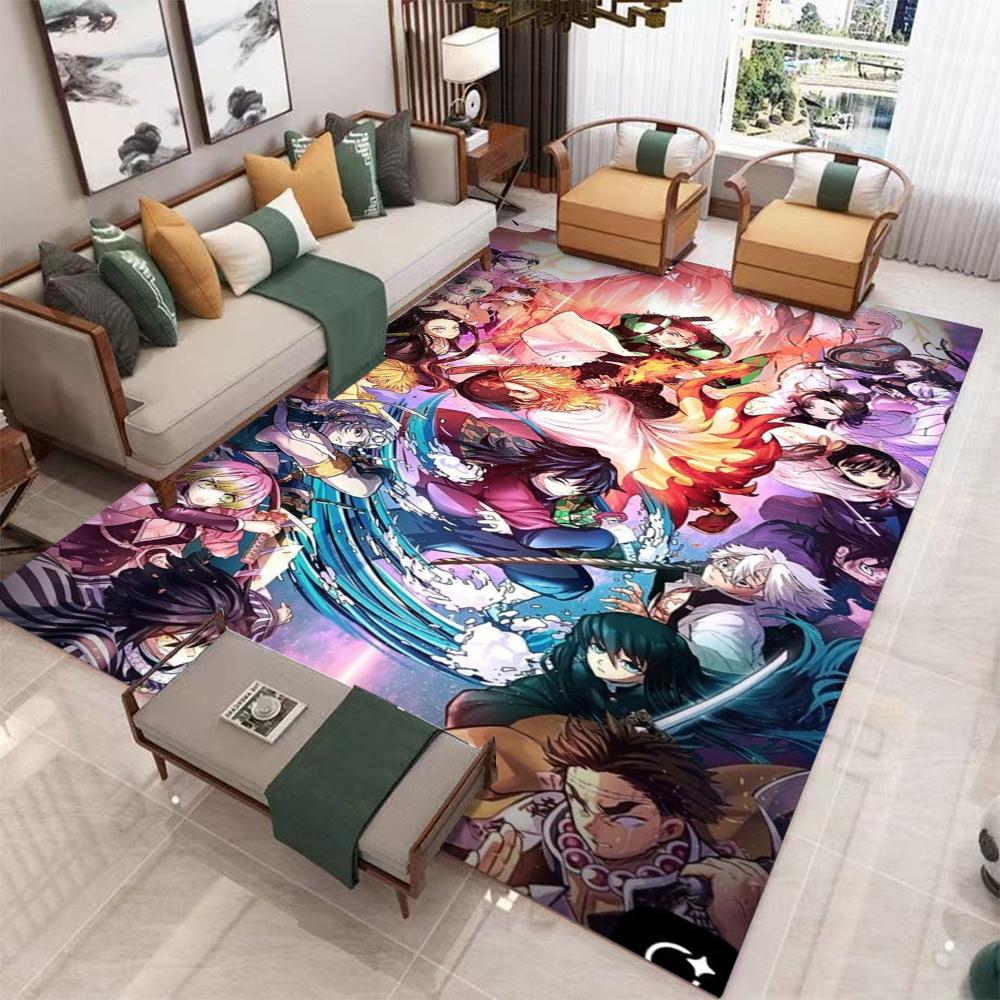 Demon Slayer Tanjiro Nezuko Theme Living Room Carpet Flame Effects Character Designs Large Area Rug for Anime Fans Home Decor