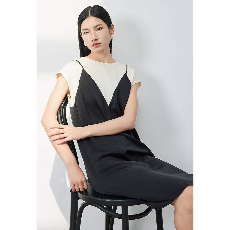Gejin Elegant Faux Two-Piece Patchwork Short Sleeve Dress 2XL