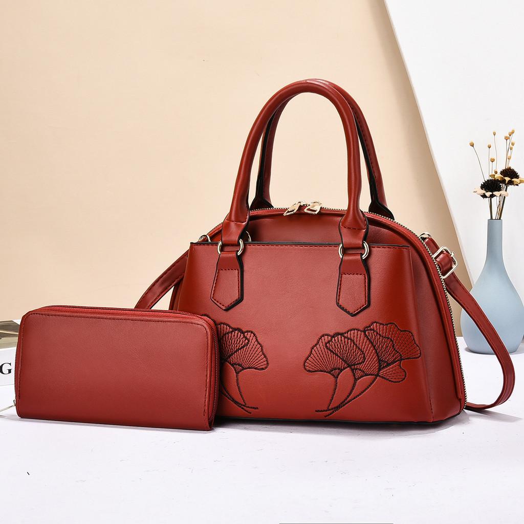 Womens Fashion Embroidered Tote Bag With Zipper Pockets For Daily Use