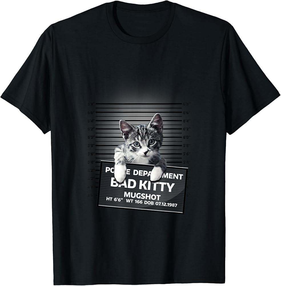 Забавная кружка с изображением плохой кошки, фоторобот кота, милый подарок для любителя кошек, унисекс футболка L