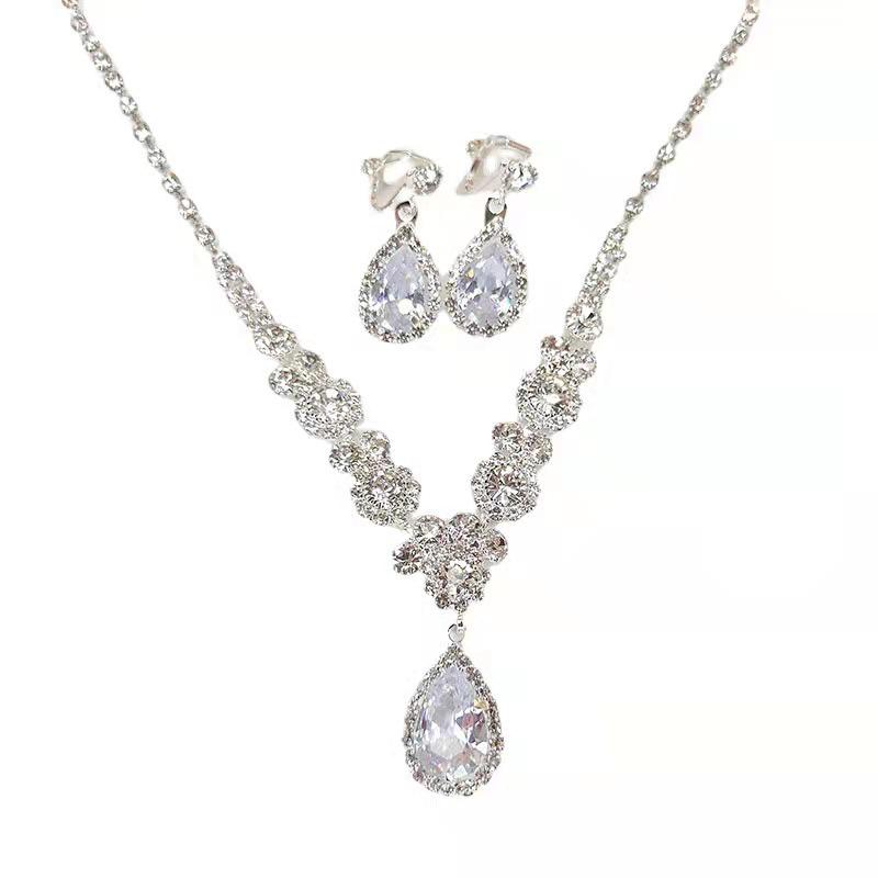 Bridal Angel Tears Rhinestone Zircon Necklace & Earrings Set