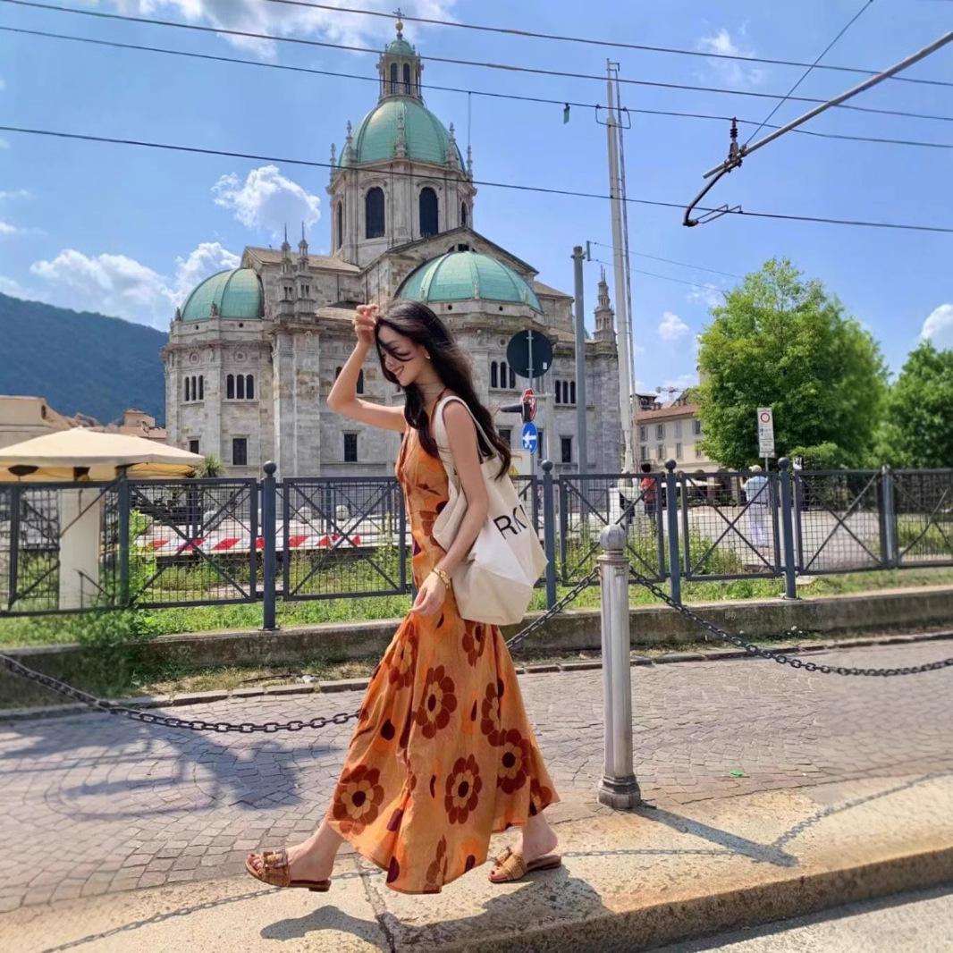 

Southeast Asia Bohemian Print Long Pullover Dress for Vacation and Beach Large помаранчевий