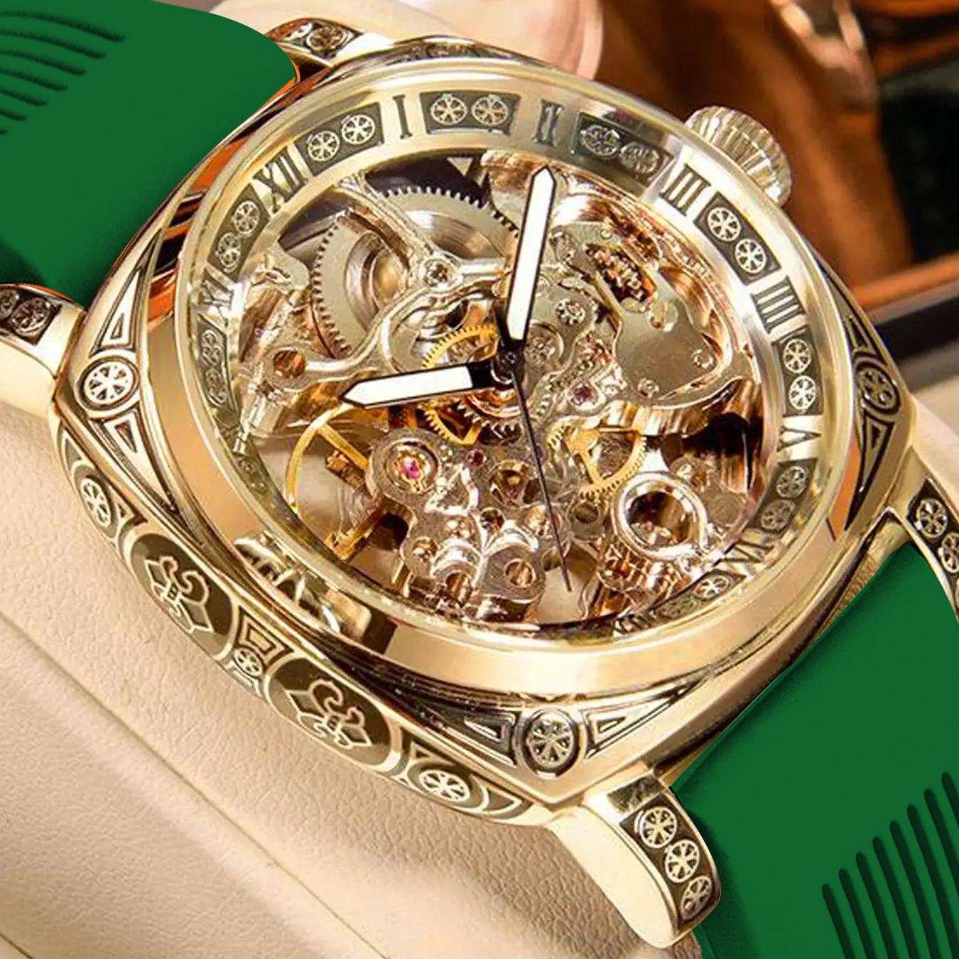 A BĂRBAȚI, din aliaj de zinc negru, stil business, sculptat luminos, complet automat, tourbillon, ceas mecanic gol Option 1 brown