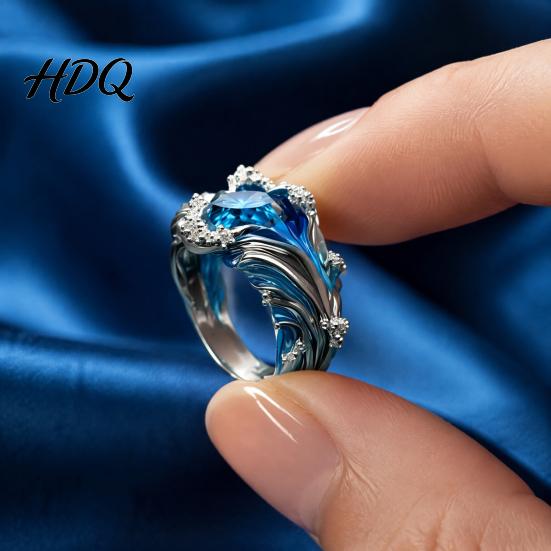 Resin Statement Ring Wave for Women Ocean Inspired Chunky Ring Non Artistic Finger Tarnish Open Adjustable Fashion Jewelry Summer Vacation Themed