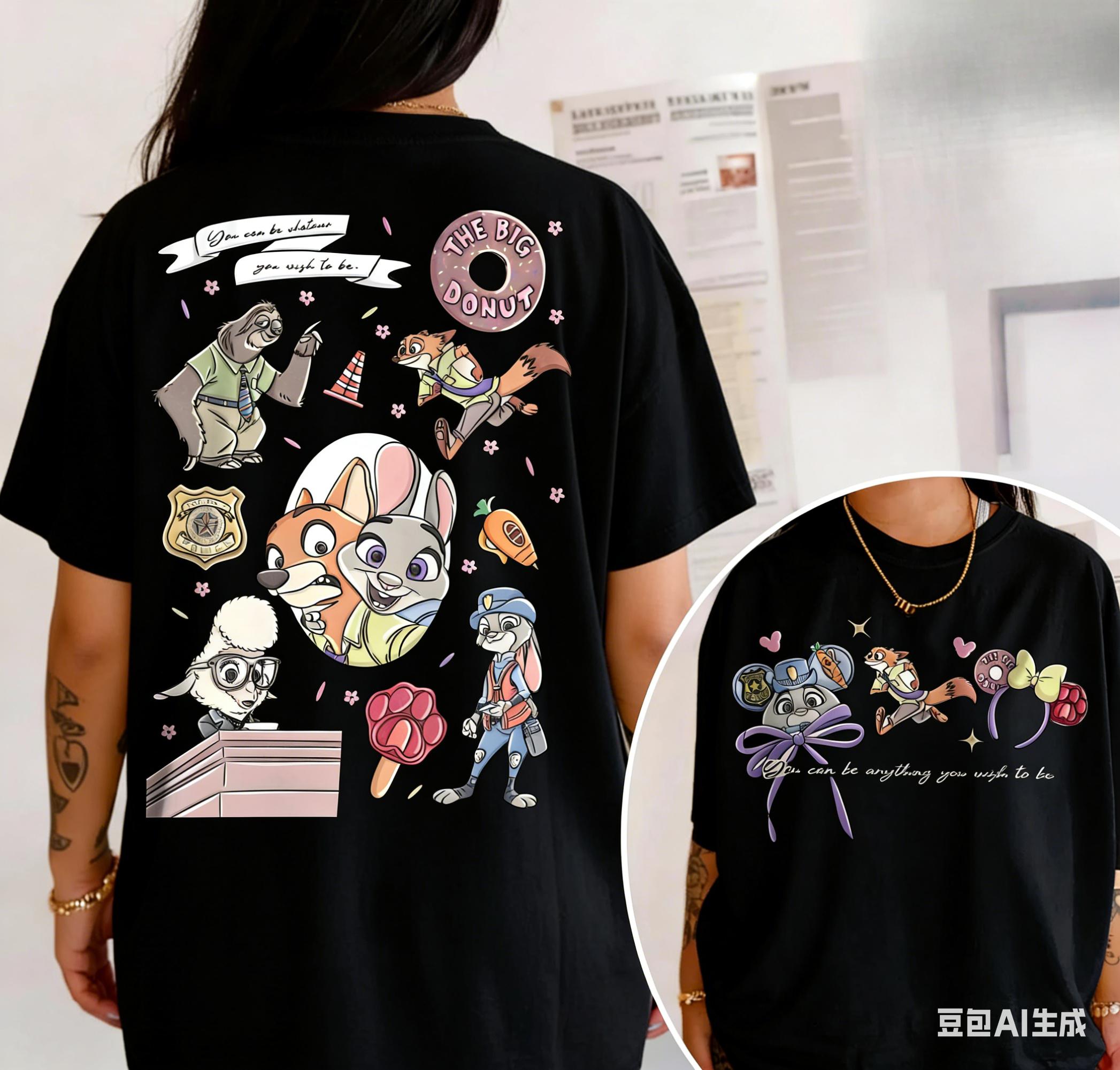 

Adult and Childrens Zootopia Outing Donut EleUnisext Cartoon Zootopia Pure Cotton Tshirt Everyday Commuting Super Agereducing 4XL