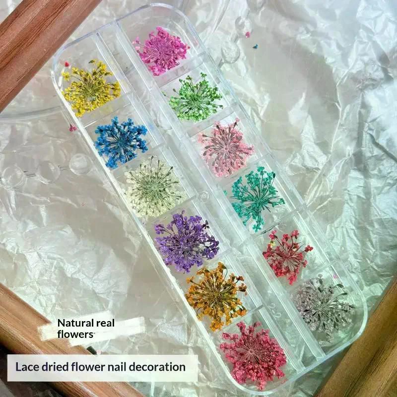 

12Grid Mixed Colorful Dried Flower Nail Decoration For Nail Charms Natural Floral Sticker Decal DIY Nail Art Manicure one size